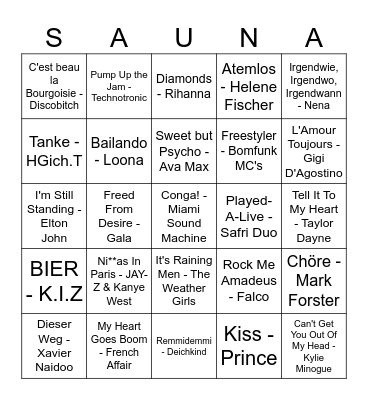 SAUNA SPLASH 2023 DISCO BINGO Card