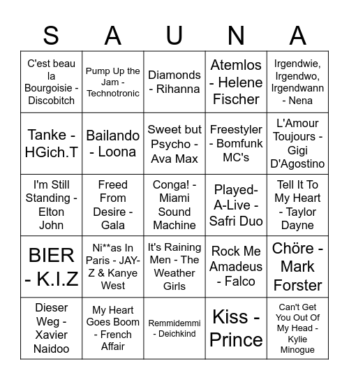 SAUNA SPLASH 2023 DISCO BINGO Card