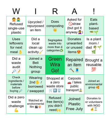 Green Wira Gathering 2023 Bingo Card
