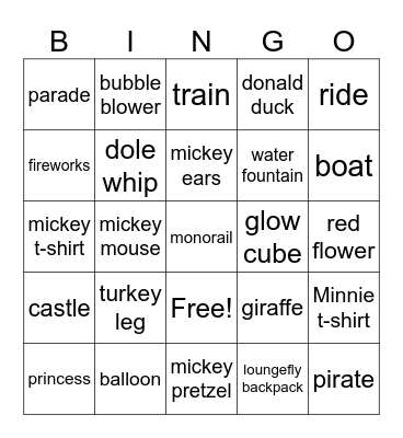 Walt Disney World Bingo Card