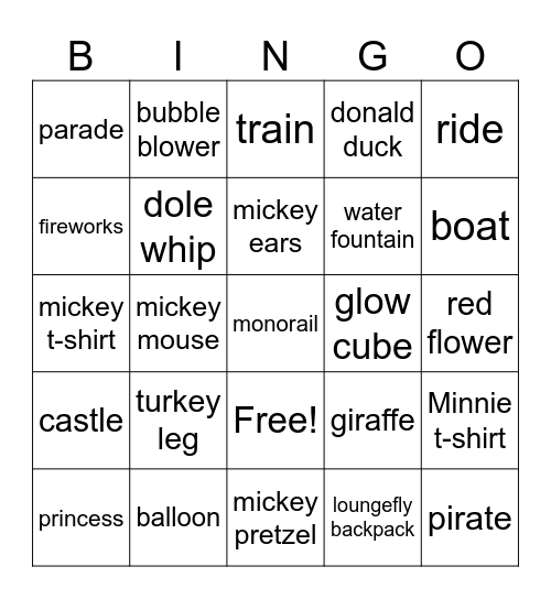 Walt Disney World Bingo Card