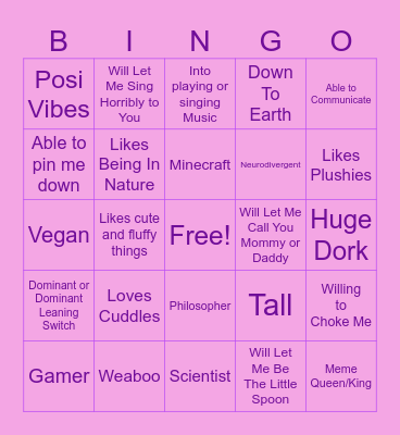 Are You My Type?? Bingo Card