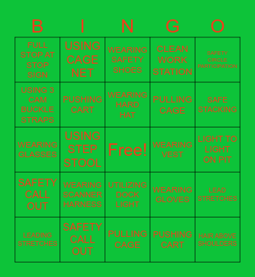 SAFETY BINGO! Bingo Card