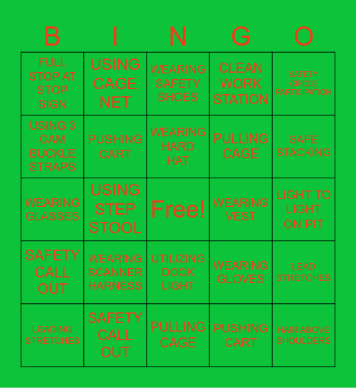 SAFETY BINGO! Bingo Card