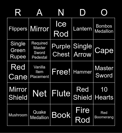 Zelda Bingomizer Bingo Card