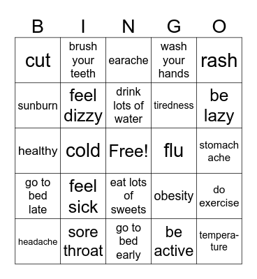 Health Vocabulary Bingo Card