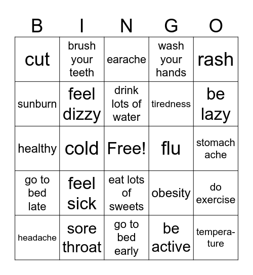 Health Vocabulary Bingo Card