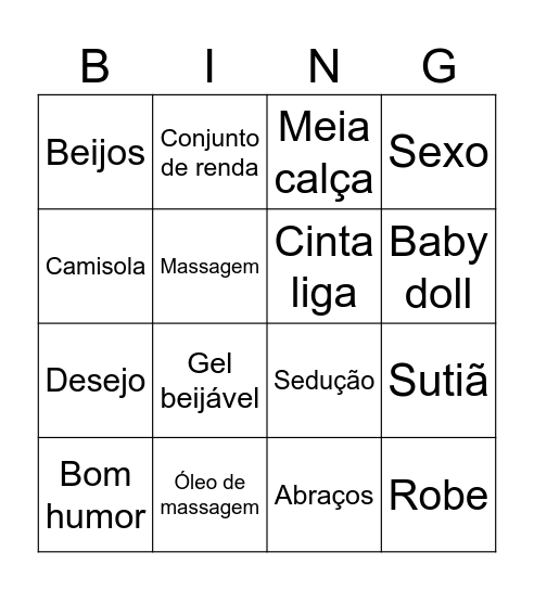 Chá de lingerie Tropicana Bingo Card