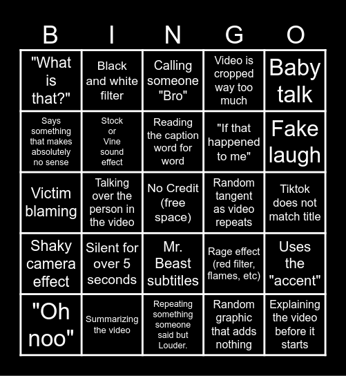 Sssniperwolf Bingo Card