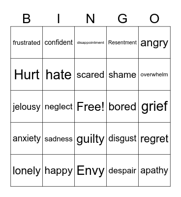 Handling Negative Emotions Bingo Card