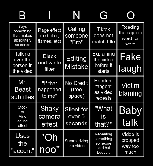 Sssniperwolf Bingo Card