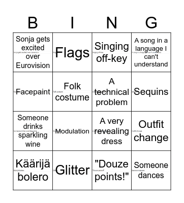 Sonja's Eurovision Bingo Card