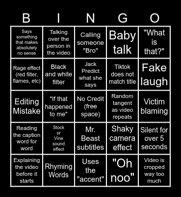 Sssniperwolf Bingo Card