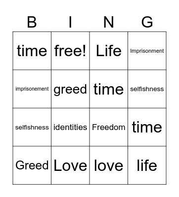 Themes Bingo Card