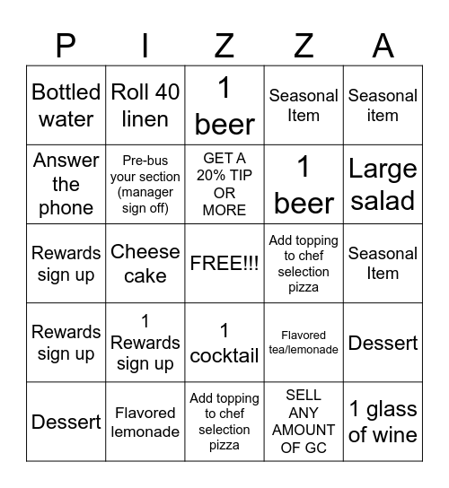 SERVER BINGO Card