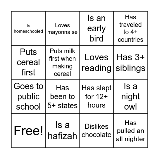 Get to Know Each Other! Bingo Card