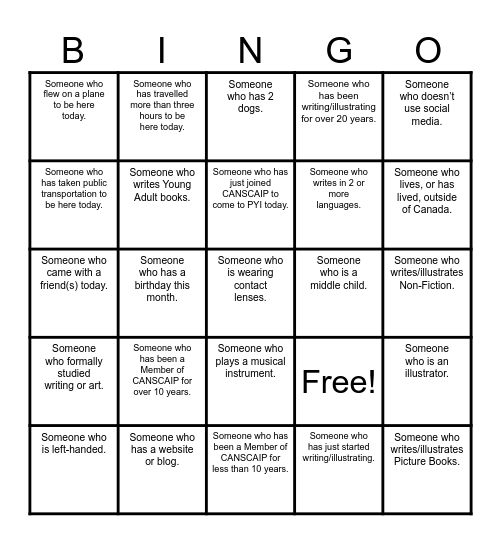 CANSCAIP MINGLE BINGO Card