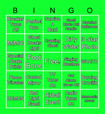 Phasmophobia Bingo Card