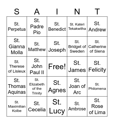 Saint Bingo Card