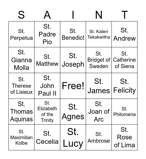 Saint Bingo Card