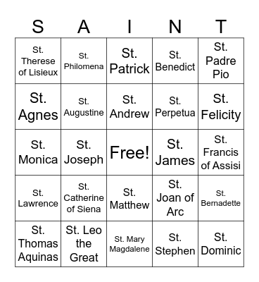 Saint Bingo Card