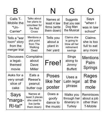 Laura Bingo! If Laura does any of the following things, check off that square (no prompting her - that's cheating!) Bingo Card