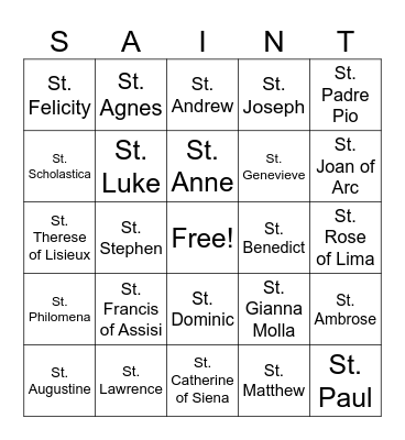 Saint Bingo Card