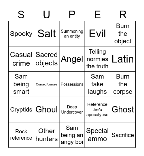 Supernatural Bingo Card