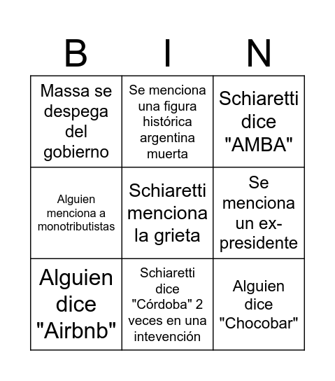 Debate Bingo Card