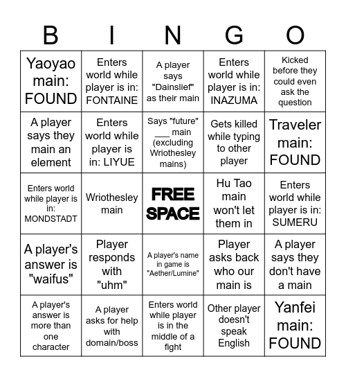 CHAT BINGO Card