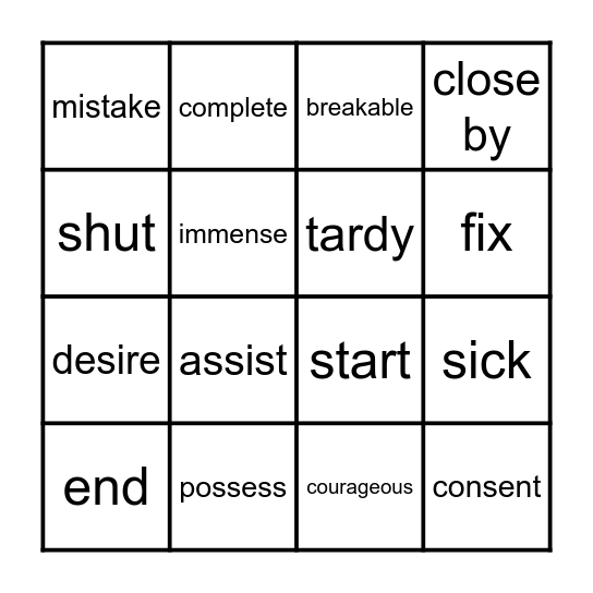 Synonym BINGO Card