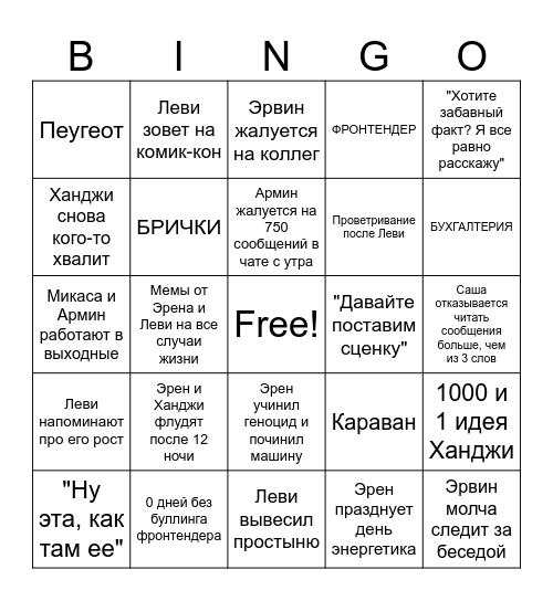 Беседа разведкорпуса Bingo Card