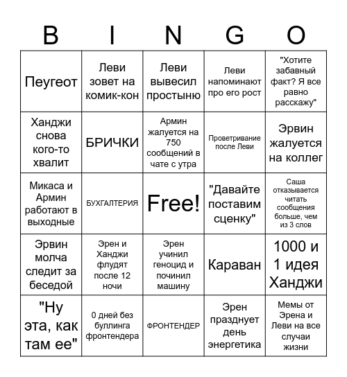 Беседа разведкорпуса Bingo Card