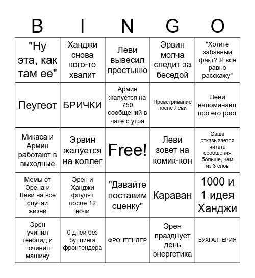 Беседа разведкорпуса Bingo Card