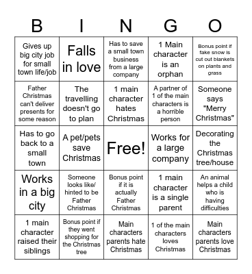 Christmas Movie Bingo Card