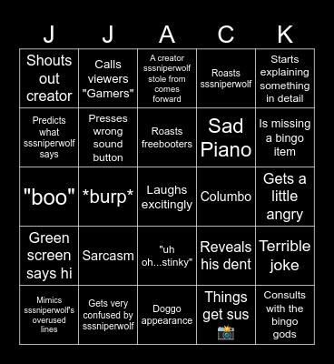 JJJacksfilms BBBingo! Bingo Card