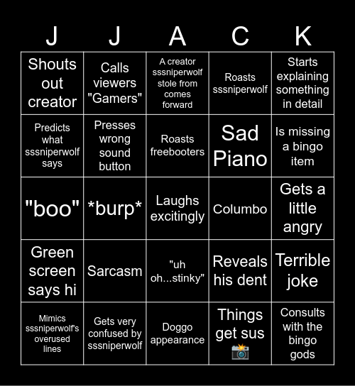 JJJacksfilms BBBingo! Bingo Card