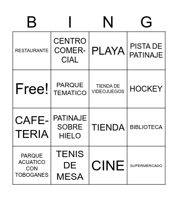 PLACES AND ACTIVITIES Bingo Card