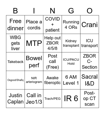GOR Call Bingo Card