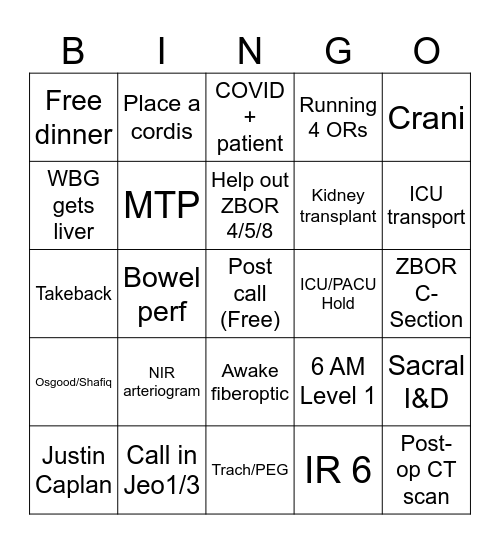 GOR Call Bingo Card