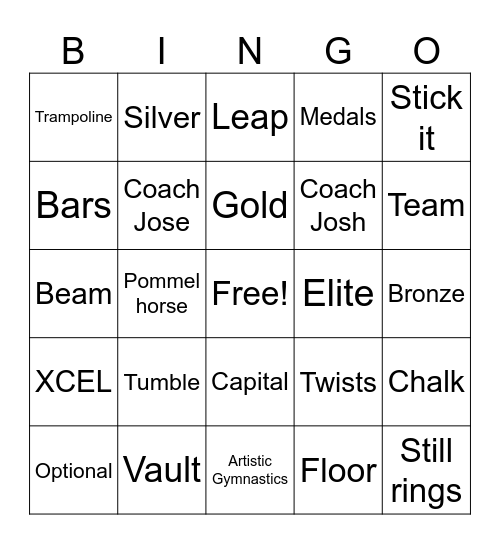 Gymnastics Chalk Reveal Bingo Card