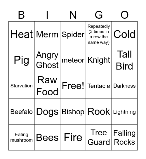 DST Card 1: Methods of Death Bingo Card