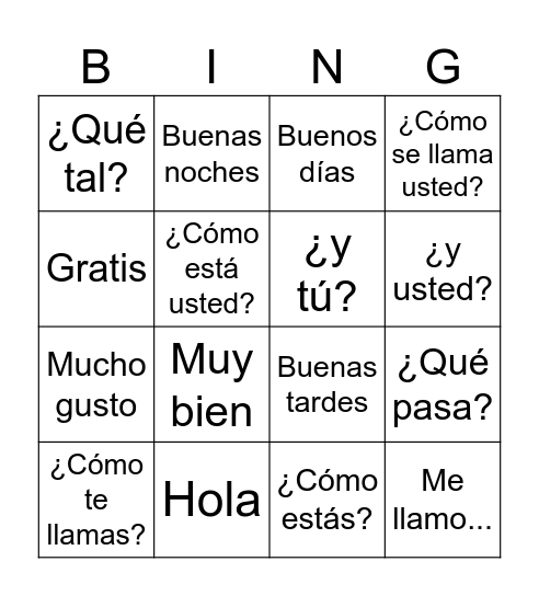 Saludos Bingo Card