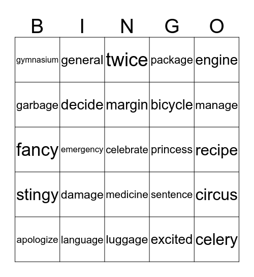 4th Grade - Soft C and Soft G Bingo Card