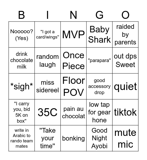 Shark Bingo Card