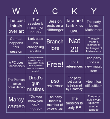 Wild Beyond the Witchlight - Session 19 Bingo Card