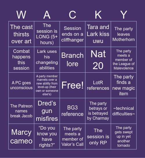 Wild Beyond the Witchlight - Session 19 Bingo Card