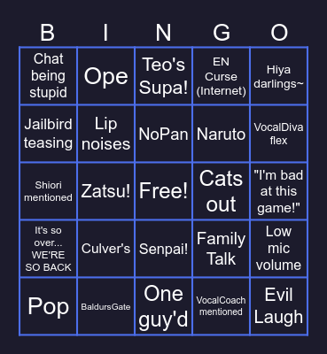 Nerissa's Bingo! Bingo Card