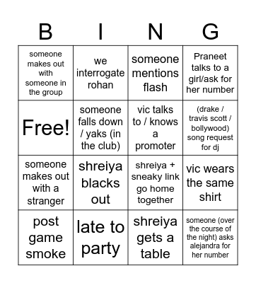 shreiya bday Bingo Card
