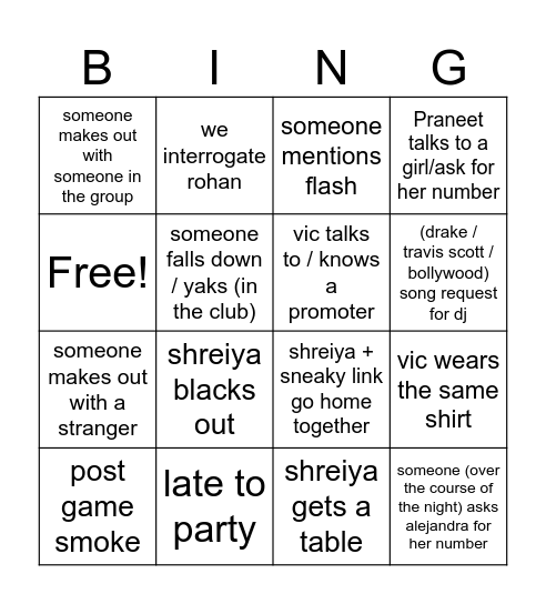 shreiya bday Bingo Card